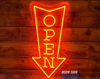 Open Arrow LED Neon Sign, Storefront Business Light, Shop Decor, Bar Cafe Open Sign, Bar Entrance Decor, Vertical Arrow Neon, Open LED Sign