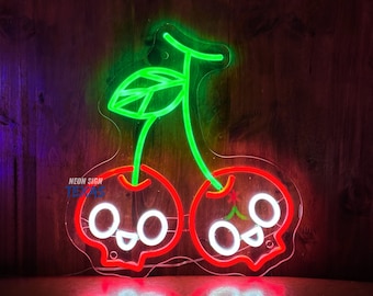 Cherry Skull Neon Sign Cherry Skull LED Neon Sign for Wall Decor Halloween Light Sign Skull Head Neon Sign Bedroom Sign Skull Light Sign