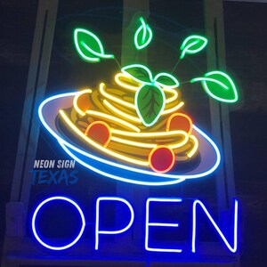 Pasta öppen neonskylt Anpassad mat LED-skylt Nudelljus köksmatskylt Pastaälskare Spaghettiskylt Restaurang öppen skylt UV-tryckskylt