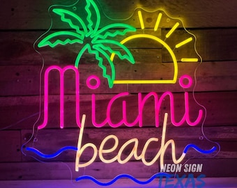 Miami Beach Neon Sign Palm Tree Summer Party Light Paradise LED Sign Summer Beach Outdoor Pool Bar Sign Custom Summer Sign Decor Beach Bar
