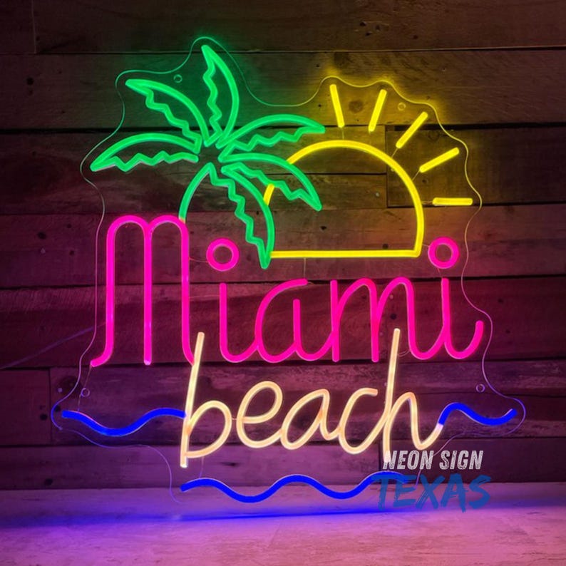Miami Signs Fun Miami Beach Neon Sign Palm Tree Summer Party Light Paradise LED Sign ...