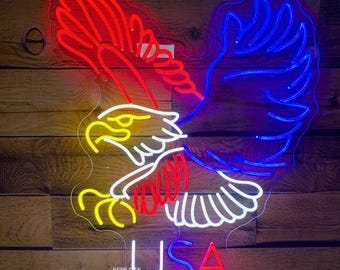 USA Eagle Neon Sign 4th July Neon Light 1776 USA Neon Proud American Light Sign Custom Neon Sign Independent Day Decor Eagle Wall Art