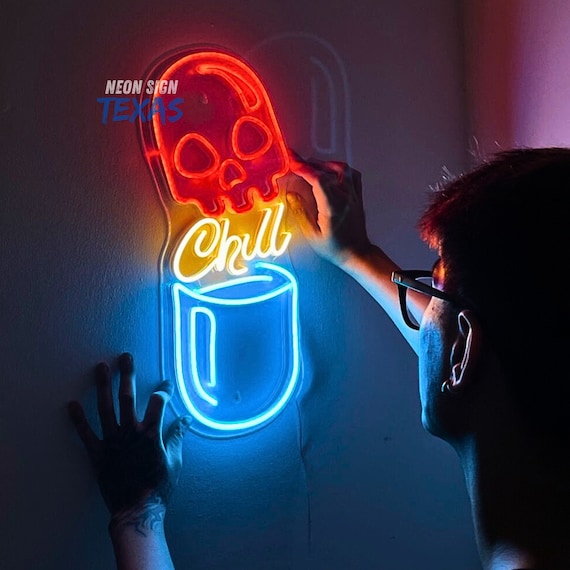 Chill Pill Neon Sign Chill Pill Neon Light Gameroom Decor