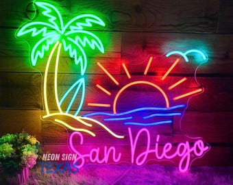 Custom Name Paradise Neon Sign Beach Palm Tree Summer Party Light Paradise LED Sign Summer Beach Outdoor Pool Bar Sign Summer Sign Decor