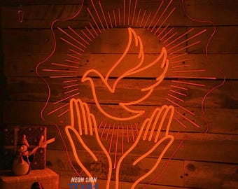 Dove Hand Neon Sign Flying Pigeon LED Light Peace Bird Neon Dove Wall Art Flying Dove Neon Light, Peace Dove Freedom Dove Bird Led Sign