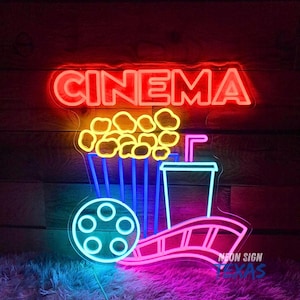 Cinema Neon Sign Cinema Popcorn Drinks LED Neon Sign Custom Cinema Food Bar Neon Light Home Movie Theater Film Room Wall Decor Snack Bar