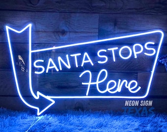 Santa Stops Here Neon Sign, Colorful Merry Christmas Sign, Santa Decor Sign, Christmas Tree Light, Custom Neon Sign, Christmas Gift