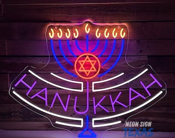 Hanukkah LED Neon Sign, Menorah Neon Sign, Hanukkah Wall Decor, Hanukkah Led Light, Custom Led Sign, Christmas Gift, Festival of Lights Sign