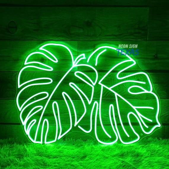 オリジナル ネオンサイン モンステラ 葉っぱデザイン 緑白ピンク