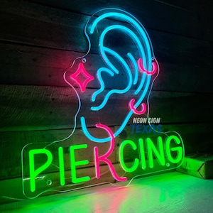 Ear Piercing Neon Sign – LED Light for Piercing Studio, Salon Decor, Beauty Shop Sign, Body Art Neon, Custom Business Neon LED Display