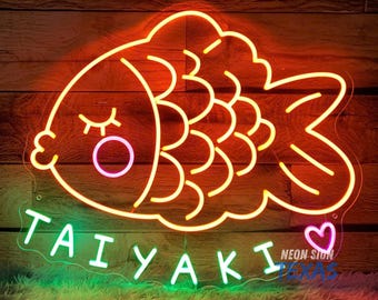 Taiyaki Neon Sign Japanese Taiyaki Fish Led Light Taiyaki Shop Wall Decor Fish-shaped Cake Led Sign Welcome Sign Kawaii Fish Cake Light