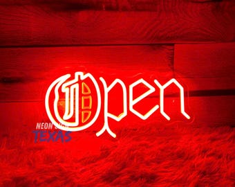 Letrero de neón gótico abierto, letrero de luz LED gótico abierto, lámpara de pared colgante, decoración gótica abierta, letrero vintage para restaurante, bar, tienda de tatuajes