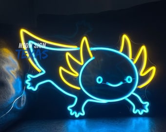 Cute Axolotl Neon Sign Axolotl Neon Light Hologram LED Light Axolotl Wall Art Kawaii Decor Art Custom Axolotl Name Sign Axolotl Lover Gift