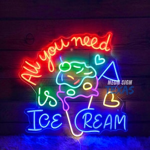 All You Need Is Ice Cream Neon Sign Ice Cream Led Logo Sign Open Neon Sign Custom Neon Sign For Coffee Shop Restaurant Open Led Neon