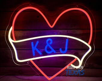 Benutzerdefinierte Name Initialen Herz Neon, Hochzeit benutzerdefiniertes Zeichen, benutzerdefinierter Name mit Herz Zeichen, Geschenk für Freundin / Freund, Valentinstag Geschenk Zeichen