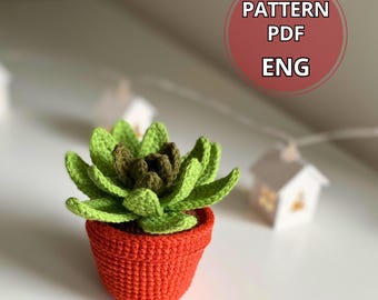 かぎ針編みの多肉植物エケベリアと鉢植えのパターン、鉢植えの花、編みぐるみDIY、花のかぎ針編み装飾