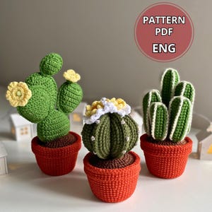 Schema per cactus all'uncinetto, PDF per realizzare fiori in vaso all'uncinetto, schema per pianta in vaso, cactus amigurumi fai da te, decorazioni floreali all'uncinetto, set 3 in 1 per cactus