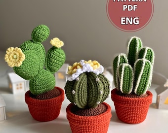 かぎ針編みの鉢植えサボテンセット – 編みぐるみサボテンセット – 脚