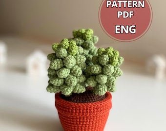かぎ針編みの鉢植え多肉植物のパターン、セダムブリトープラント（PDFパターン）
