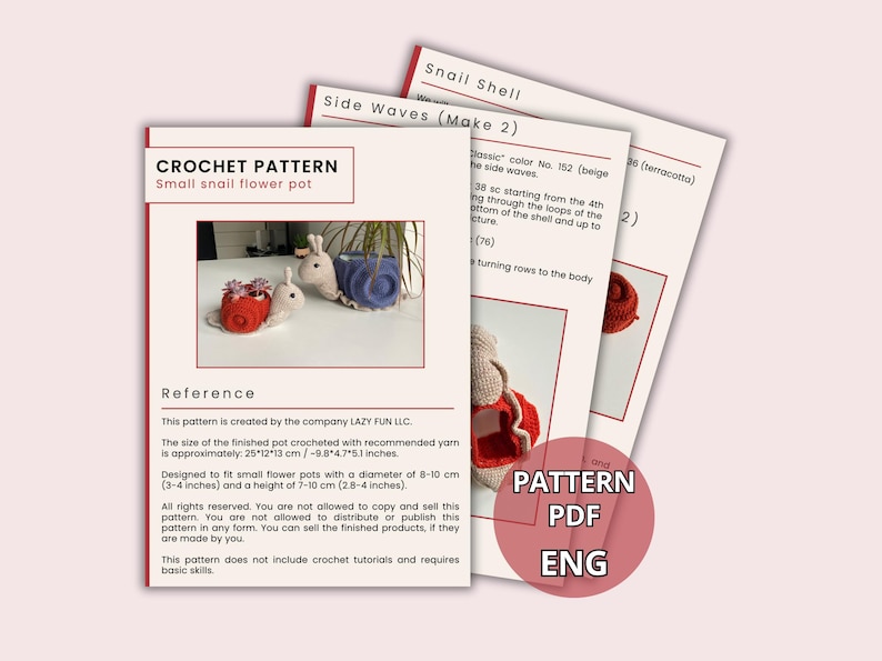以下が含まれることがあります： 小さなカタツムリの花瓶の編み図です。パターンはPDF形式で入手可能で、英語で書かれています。パターンは、直径8〜10cm、高さ7〜10cmの小さな花瓶に合うように設計されています。