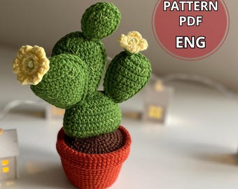 かぎ針編みのサボテンのパターン、編みぐるみの多肉植物、鉢植えの植物（PDFパターン）