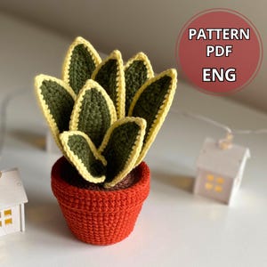 Crochet Succulent Snake plant & Pot Plant Pattern, Potted Flower Crochet PDF Amigurumi Succulent DIY, Flowered Crochet Décor