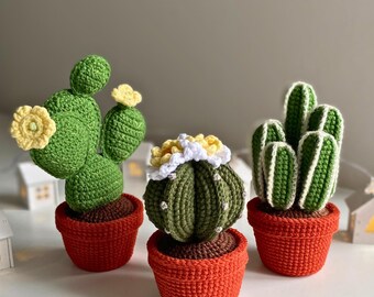 かぎ針編みの多肉植物とサボテン12点セット、鉢植えの花のかぎ針編み