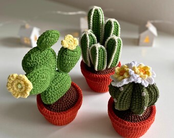 かぎ針編みのサボテンの編み図、鉢植えの花のPDF、鉢植え、編みぐるみ