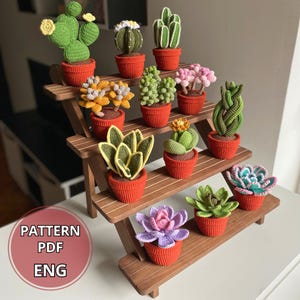 Crochet Succulents & Cactuses 12-in-1 Collection , Potted Flower Crochet PDF Patterns, Amigurumi Pot Plant DIY, Flowered Crochet Decor