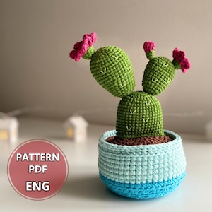 Topfblume häkeln PDF, Kaktus & Topfpflanze Häkelanleitung, Amigurumi Sukkulenten DIY, geblümtes Häkeldekor, Häkelsträuße Mustern