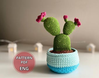 かぎ針編みのサボテンと鉢植えの植物のパターン、鉢植えの花のPDF、編みぐるみの多肉植物DIY、花のかぎ針編みの装飾
