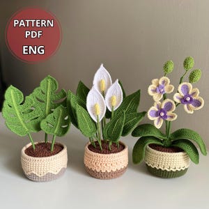 Crochet Lily, Monstera & Orchid 3-in-1 Collection, Potted Flower Crochet PDF Patterns, Amigurumi Pot Plant