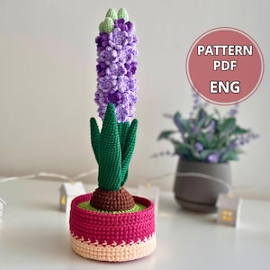 Fiori in vaso all'uncinetto PDF, giacinto all'uncinetto e schema per pianta in vaso, fiori amigurumi fai da te, decorazioni floreali all'uncinetto, schemi per bouquet all'uncinetto