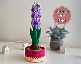 かぎ針編みのヒヤシンスの植物パターン、編みぐるみの花の装飾（PDFパターン）