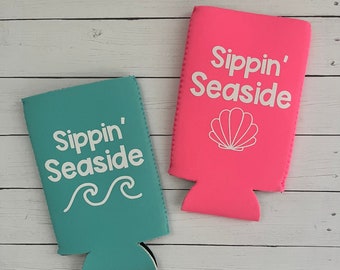 Seaside Sippin' slim can cooler, Party favor, Bachelorette gift, Bachelor gift, Birthday party favor