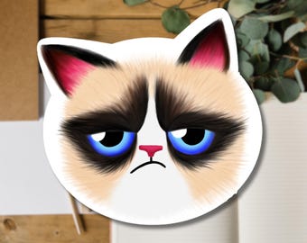 Grumpy Cat Vinyl Sticker, Funny Laptop Decal, Waterproof
