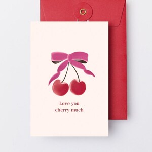 postale de couleur cerise | Je t'aime | Papeterie mignonne pour des cadeaux et des notes