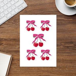 Cherry Sticker Sheet | Cherry Sticker Bundle | Cherry Pink Bow Aesthetic