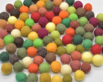 100% Wool Felt Balls - 100 Count - 1.5cm - Assorted Autumn Fall Woodland Colours