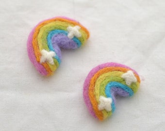 100% Wool Felt Rainbow with Clouds - 2 Count - 4.5cm - Pastel Colours