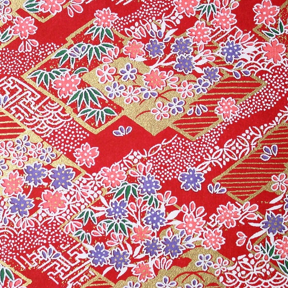 Set of 12 red Japanese square sheets - YUZEN WASHI PAPER
