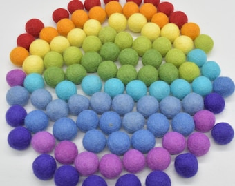 100% Wollfilz Pompons - 2 cm - 100 Count - Regenbogenfarben