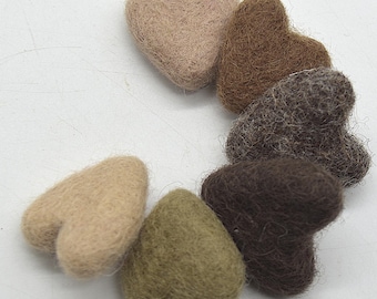 Filzherzen - 10 Count - Braunfarben - 3 cm - 100% Wolle