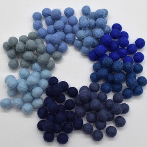 1cm Felt Balls - Blue Shades Felt Pom Poms - 50 or 100 felt balls - for Garlands Mobiles Jewellery Making Earrings