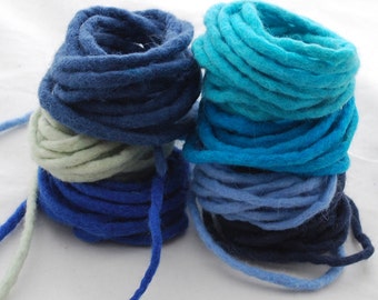 100% Wool Felt Cord - 7 Cords - Assorted Blue Colors