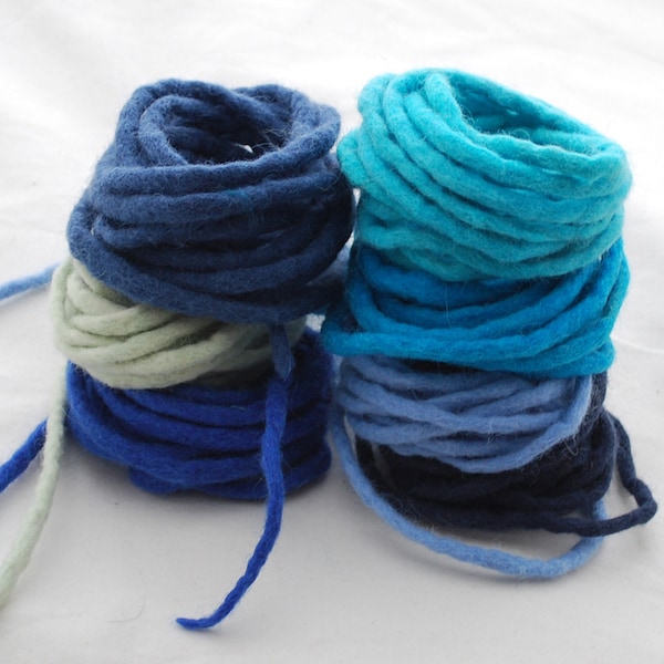 100% Wolle Filzschnur - 7 Schnüre - Verschiedene Blaue Farben