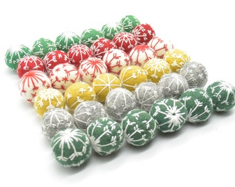 Felt Christmas Embroidered Snowflake Bauble Felt Ball - 6 or 12 or 20 Count - approx 2.5cm