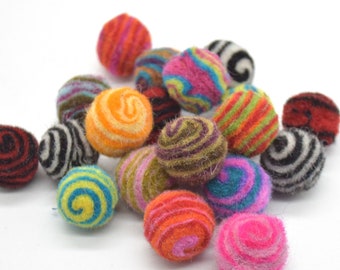 2cm Striped Felt Balls Assortment - 100 Count