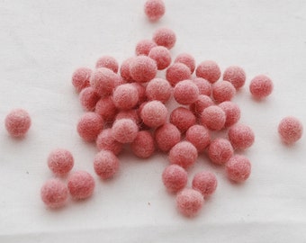 1cm Felt Balls - Dusty Rose Pink - Choose either 50 or 100 felt balls