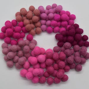 1cm Felt Balls - Pink Shades Felt Pom Poms - 50 or 100 felt balls - for Garlands Mobiles Jewellery Making Earrings